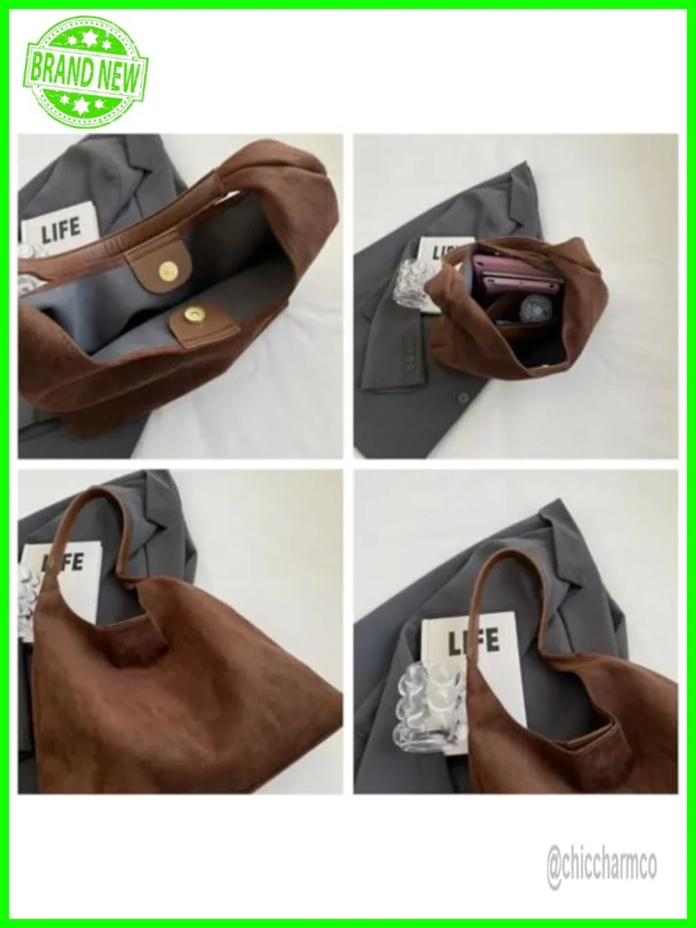 Faux Suede Hobo Bag - Slouchy Shoulder Tote for Women